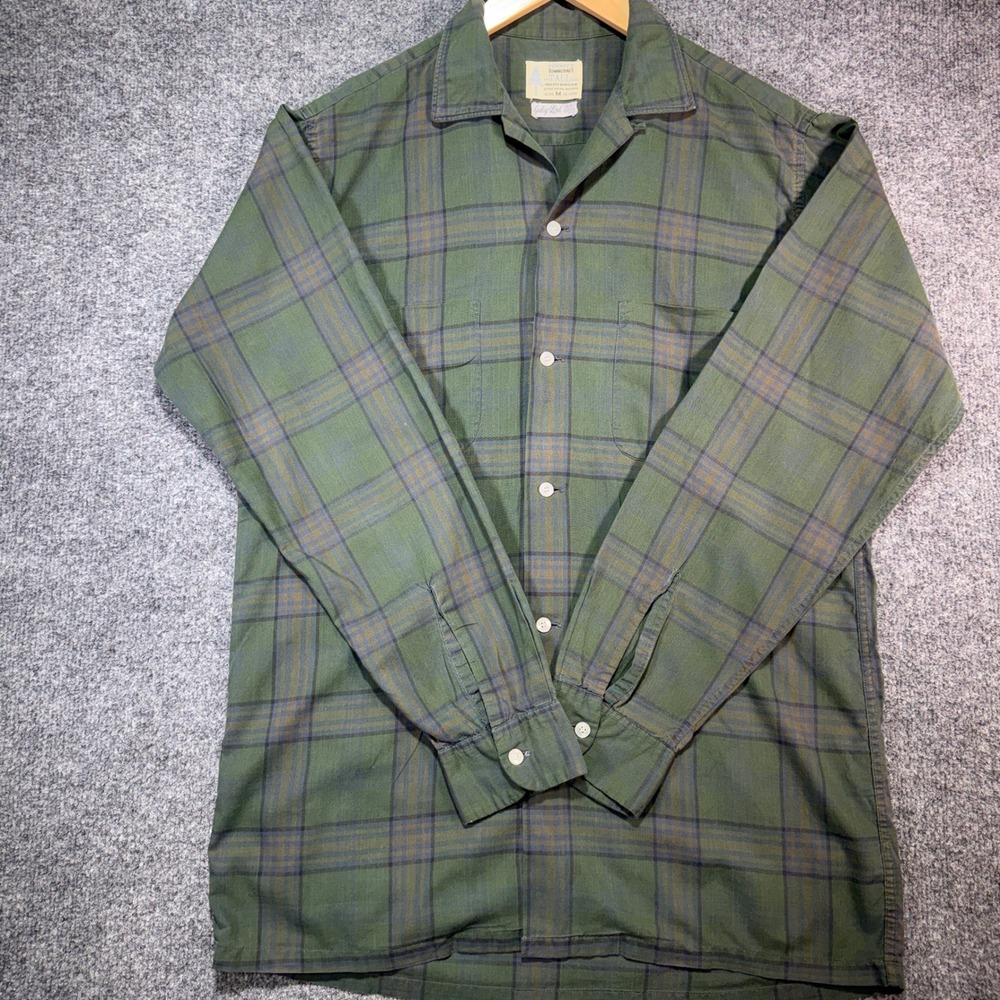 Penney's Towncraft Galey Lord Plaid Men Medium Tall Green Camp True Vintage 50's